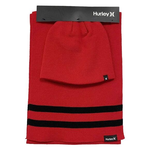 Hurley Mens Winter Classic Beanie and Scarf Set Red - NWT - Picture 2 of 6